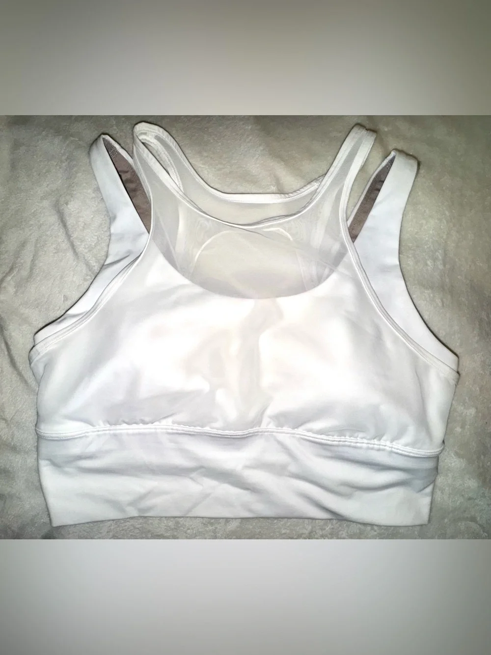 Lululemon Meesh Bra White Size 10 Mesh Cutout Longline padded Sports Bra